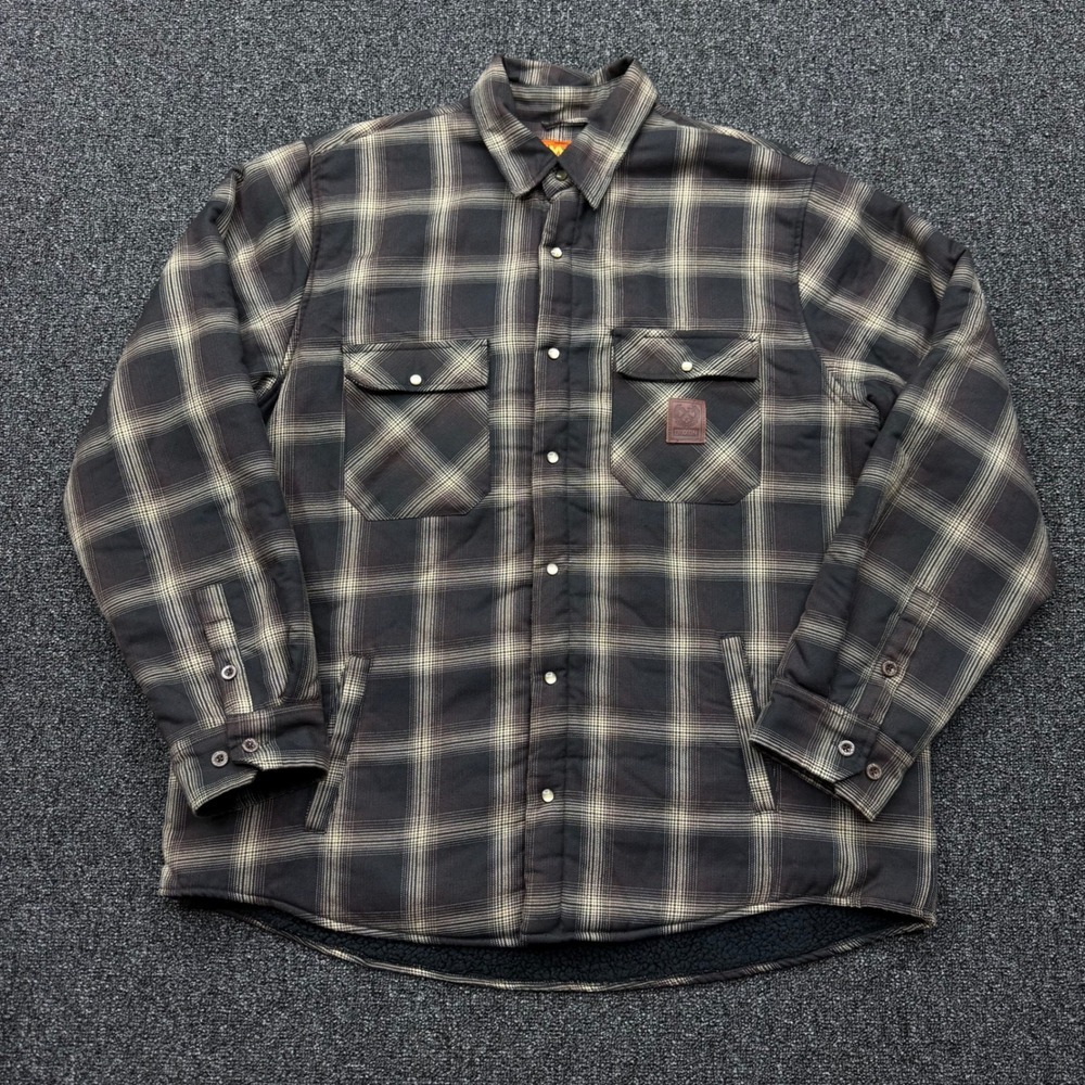 Dixxon Flannel The Rip Sherpa Lined Shirt Jacket Mens 2X Brown Plaid Fair grunge